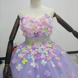 優雅！華麗的！ Purple Bare Top Color Dress Flower Motif Bijou Gorgeous 第3張的照片