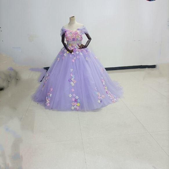 優雅！華麗的！ Purple Bare Top Color Dress Flower Motif Bijou Gorgeous 第10張的照片