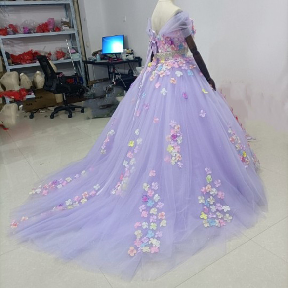 優雅！華麗的！ Purple Bare Top Color Dress Flower Motif Bijou Gorgeous 第8張的照片