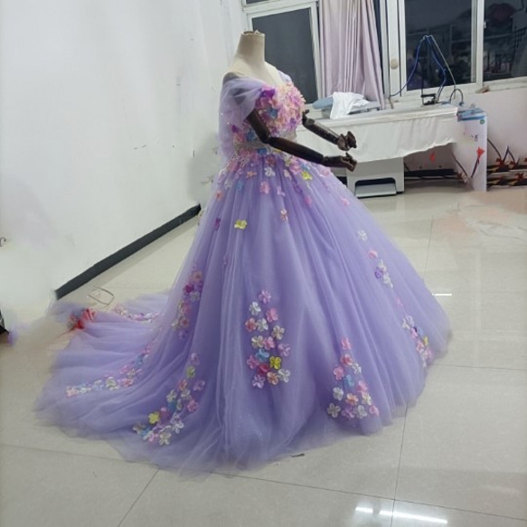 優雅！華麗的！ Purple Bare Top Color Dress Flower Motif Bijou Gorgeous 第7張的照片