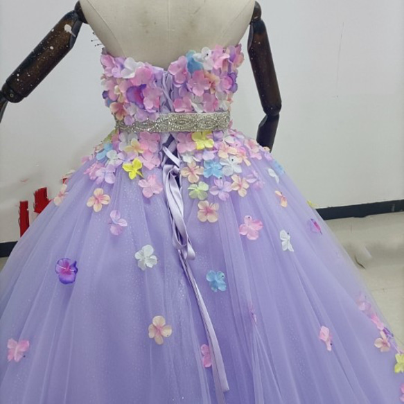 優雅！華麗的！ Purple Bare Top Color Dress Flower Motif Bijou Gorgeous 第5張的照片