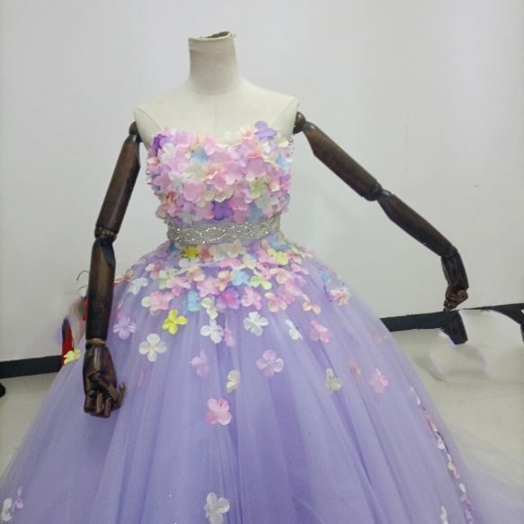 優雅！華麗的！ Purple Bare Top Color Dress Flower Motif Bijou Gorgeous 第2張的照片