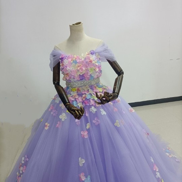 優雅！華麗的！ Purple Bare Top Color Dress Flower Motif Bijou Gorgeous 第11張的照片