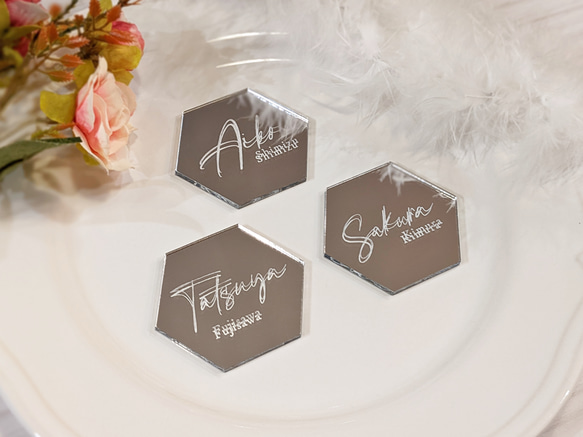 アクリル席札　結婚式　材料 シルバーミラー席札・結婚式／アクリル製・彫刻 その他オーダーメイド