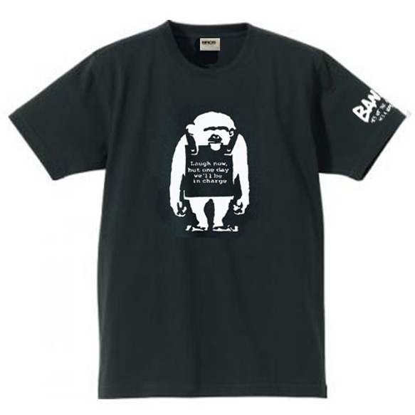 【M～3XL/5ozバンクシー】二本足で立つ猿袖プリントTシャツ★banksy送料無料・新品 1枚目の画像