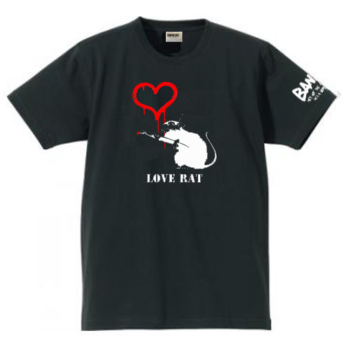 M～3XL/5ozバンクシー】ラブラット袖プリントTシャツ☆banksy送料無料