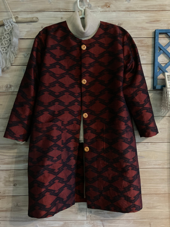 着物リメイク紬の羽織コート 1枚目の画像