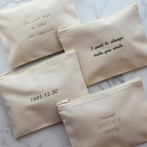 【手書き風筆記体】名入れ 3段メッセージ フラットポーチ ┃刺繍 イニシャル 名前入れ 名前入り 文字入れ 19枚目の画像