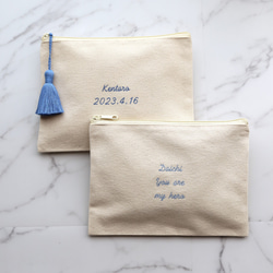 【手書き風筆記体】名入れ 3段メッセージ フラットポーチ ┃刺繍 イニシャル 名前入れ 名前入り 文字入れ 14枚目の画像