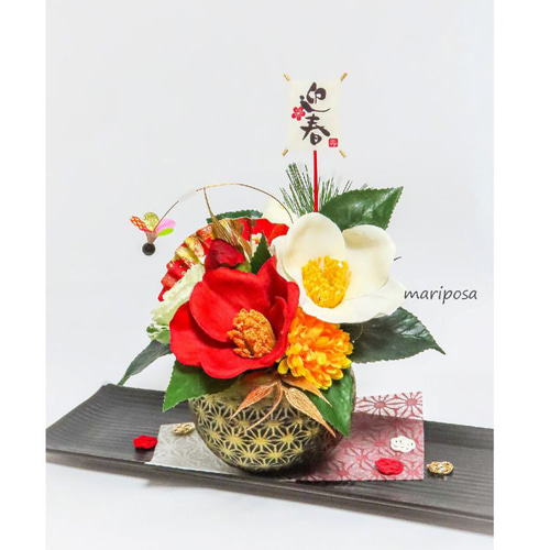 お正月お飾り花 2026～ 紅白江戸椿 お正月アレンジ・リニューアル