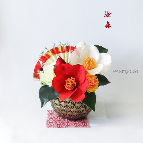 お正月飾り　赤い椿　葉牡丹　アレンジメント お正月飾り 赤い椿 葉牡丹 アレンジメント お正月飾り 赤い椿