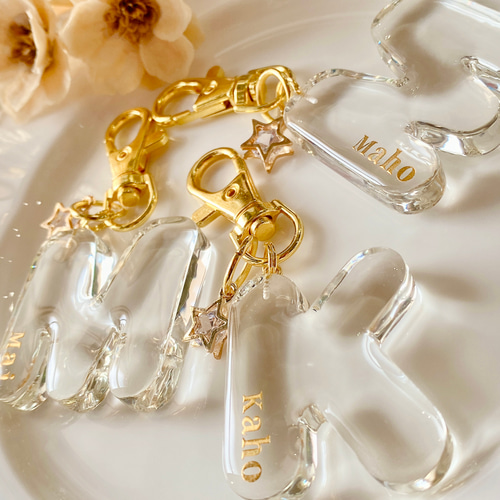 クリア アルファベット名入れキーホルダー 文字入れ 名前入れ