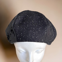 【秋先取り・プレゼントにオススメ】ブラックツイードのベレー帽/Mサイズ 6枚目の画像