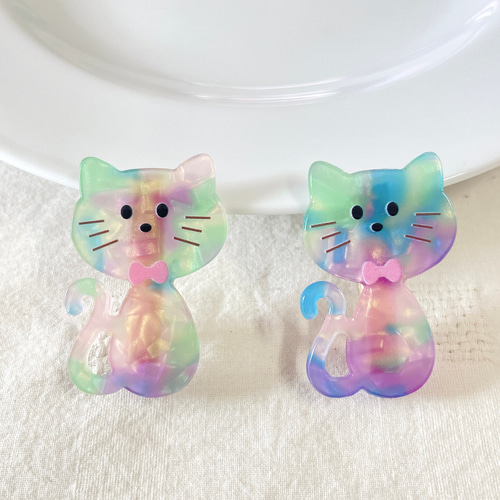 ネコ 猫 シェル パール キッズ ヘアクリップ バンスクリップ 2個セット