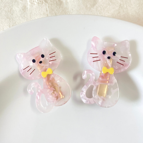 ネコ 猫 シェル パール キッズ ヘアクリップ バンスクリップ 2個セット