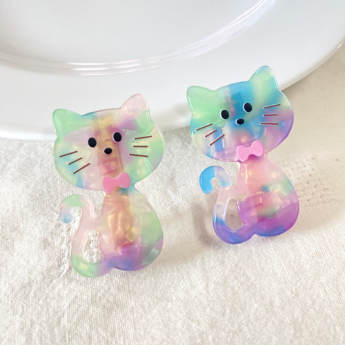 ネコ 猫 シェル パール キッズ ヘアクリップ バンスクリップ 2個セット