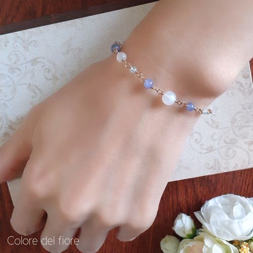 ブルートパーズとタンザナイトのブレスレット タンザナイト ブレスレット 水晶ボタン交互 ｜ 天然石通販の4976堂