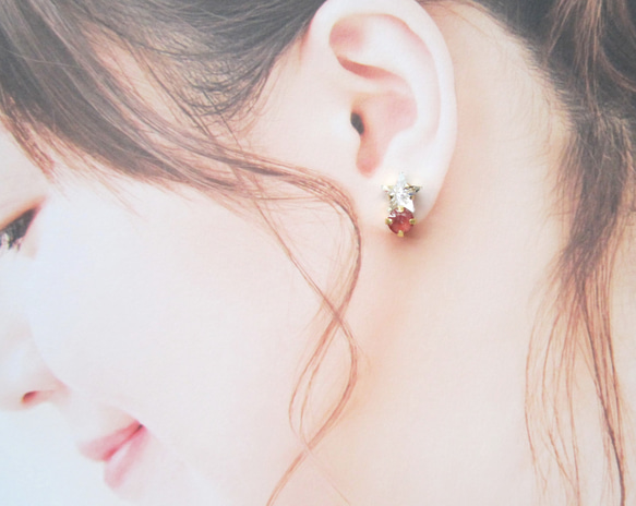 Star bijou earring／pierce（クリスタル＊マルーンイグナイト）*4030* 8枚目の画像