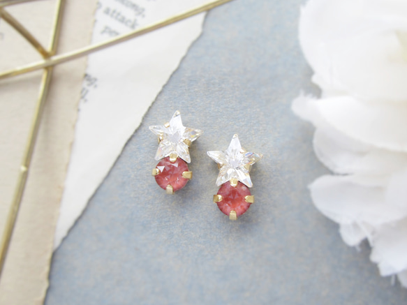 Star bijou earring／pierce（クリスタル＊マルーンイグナイト）*4030* 5枚目の画像