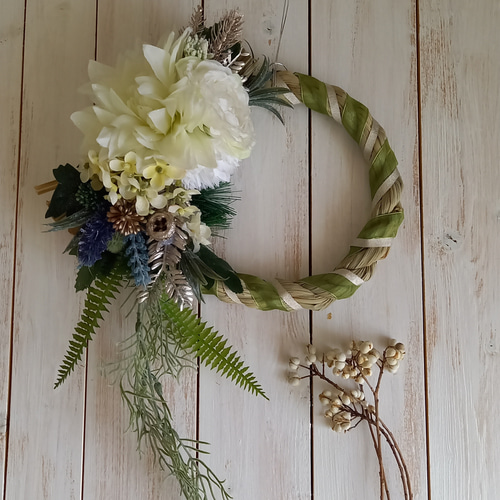 しめ縄リース ダリア・ホワイト