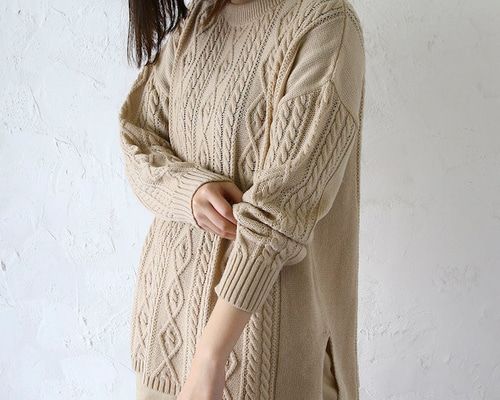 アラン柄クルーネックセーター ニット・セーター Lanaria knit 通販