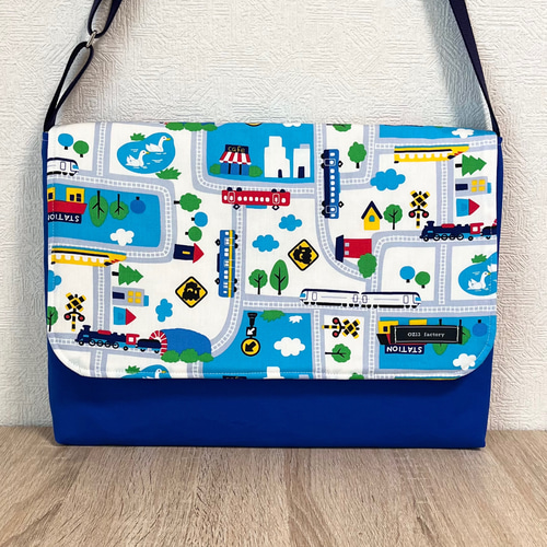 図書袋 電車柄ホワイト×ブルー その他入園グッズ OZ13factory 通販