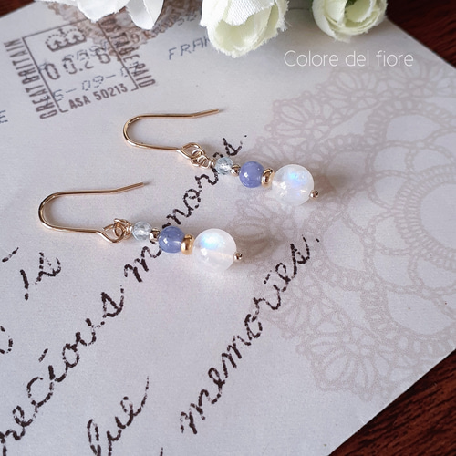 再販☆ムーンストーンとタンザナイト*スカイブルートパーズのピアス  