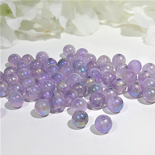 6mm 15個 アメジストオーラ（ミルキー） 天然石 丸玉 ラウンド 水晶 