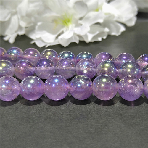 6mm 15個 アメジストオーラ（ミルキー） 天然石 丸玉 ラウンド 水晶 