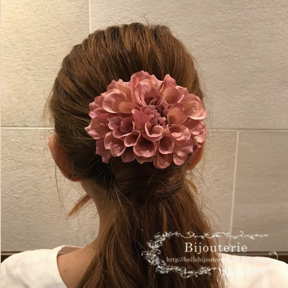 フラワーヘアゴム_ダリア（アンティークピンク） 1枚目の画像