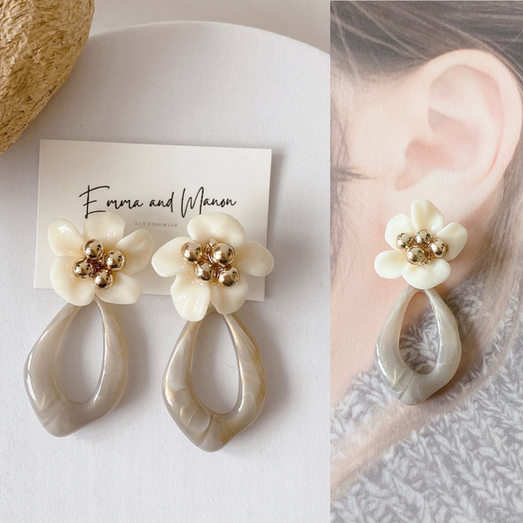 金属アレルギー対応✨ チタンポスト アンティーク フラワー 大ぶり