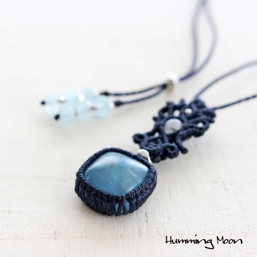 ☆アクアマリン　ブルートパーズ　レインボームーンストーンマクラメネックレス ☆アクアマリン ブルートパーズ レインボームーンストーン