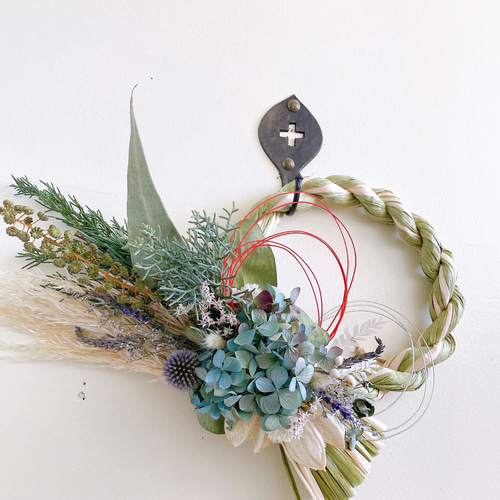 お正月飾り Blue秋色紫陽花 しめ縄 しめ飾り ドライフラワー しめ縄