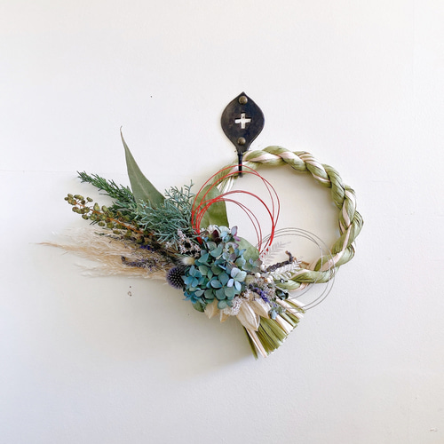 お正月飾り Blue秋色紫陽花 しめ縄 しめ飾り ドライフラワー しめ縄