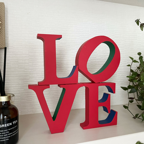 インテリア アルファベット ウッド オブジェ LOVE 赤 置物 木製