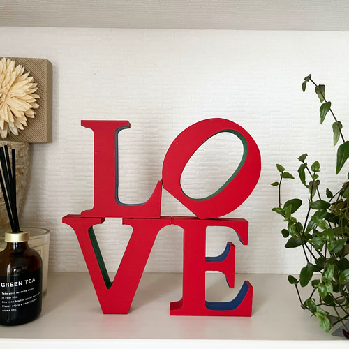 インテリア アルファベット ウッド オブジェ LOVE 赤 置物 木製 その他