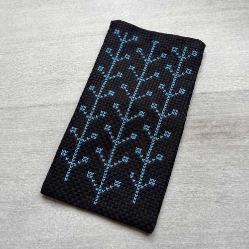 ハンドメイド手縫い刺繍幾何学模様ポーチ 眼鏡ケース ペンケース