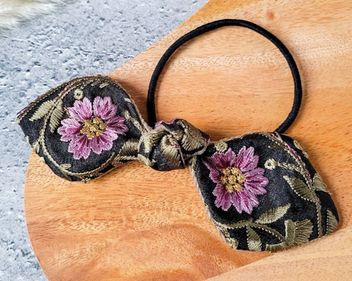 インド刺繍 ヘアゴム リボン 刺繍 ヘアアクセサリー ヘアアレンジ 大人