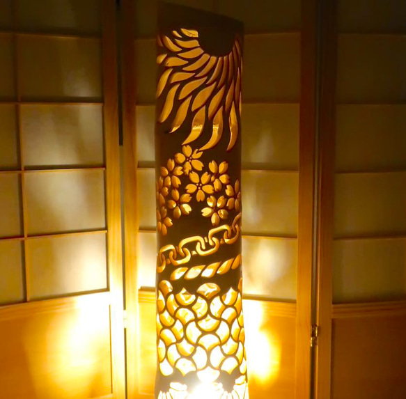 竹灯り・竹あかり・竹灯籠　◆極太竹◆ 両面彫り～～ 癒しの灯り★煌竹★～～ 1枚目の画像