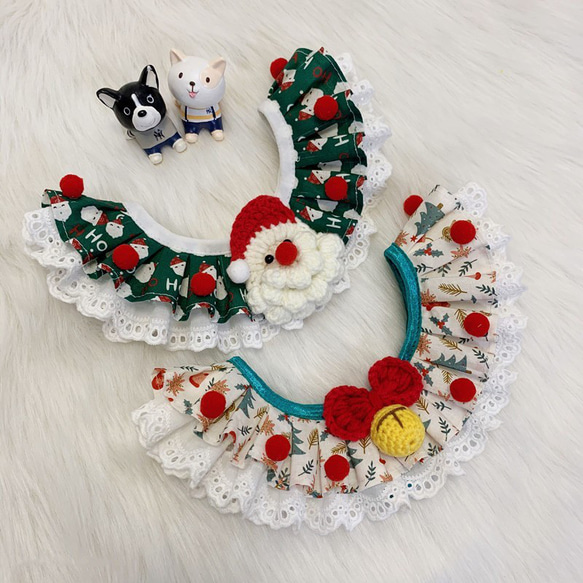 Creema限定クリスマス2023☆猫&犬&用襟型ペット首輪☆鈴+サンタクロース 1枚目の画像