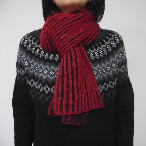 美品☆ロゴ マフラー ☆赤黒リバーシブル男女兼用ウール素材 ウール バイカラー リバーシブル マフラー 