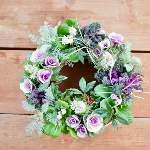 心に寄り添う 寄せ植え 直径35cm ミニ葉牡丹 お花のように組み合わせた