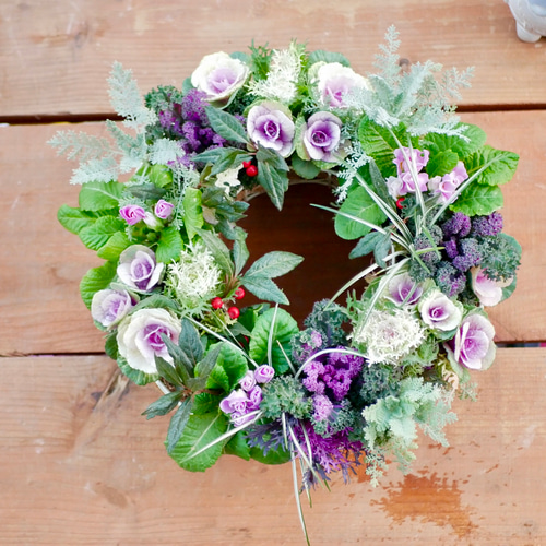 心に寄り添う 寄せ植え 直径35cm ミニ葉牡丹 お花のように組み合わせた