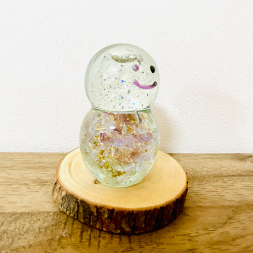 Creema限定〉ガラスの雪だるまスノードームpurple （子雪だるま