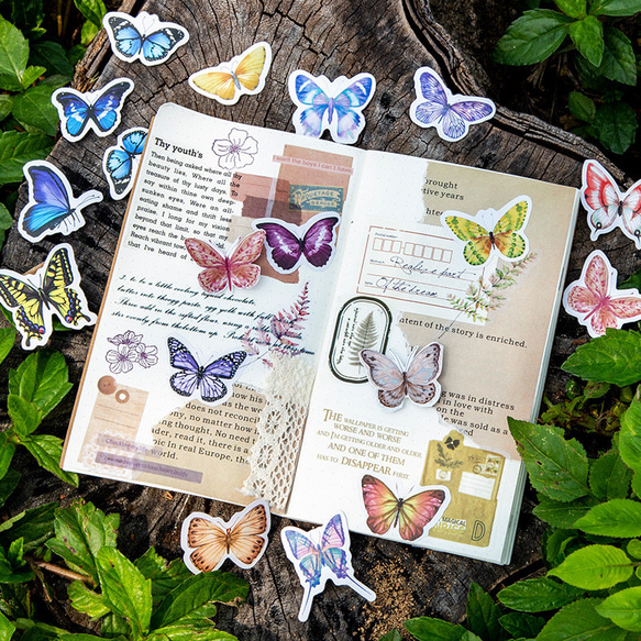 特価　8種　蝶　シール　ステッカー　カラフル　コラージュ　デコレーション　レトロ 3枚目の画像