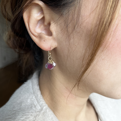 希少！14kgfコーネルピンピアス/イヤリング コッパーピンクオパールピアス 14kgf マロン CopperPinkOpal | iichi