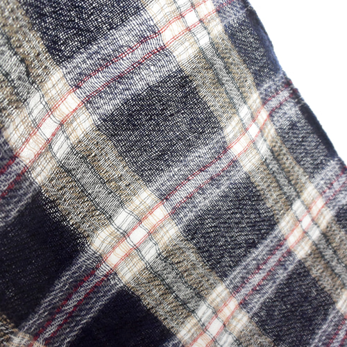 受注制作】タータンチェックのウールガーゼの大判ストール ネイビー