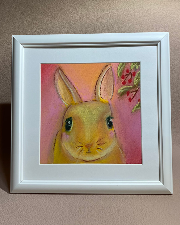 子うさぎの夢　ハンドメイドパステル画　絵画アート原画 子うさぎの夢ハンドメイドパステル画絵画アート原画