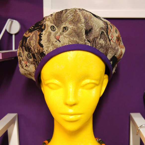 猫柄ゴブラン織ベレー帽 4枚目の画像
