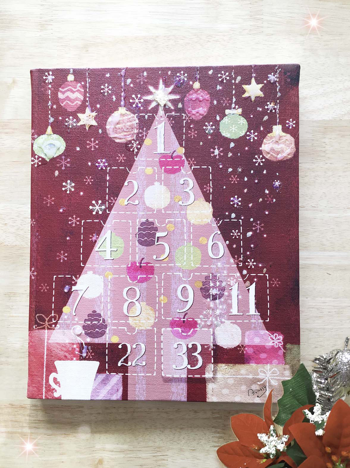 『クリスマスツリーとお茶』キャンバス/茶色 7,500円